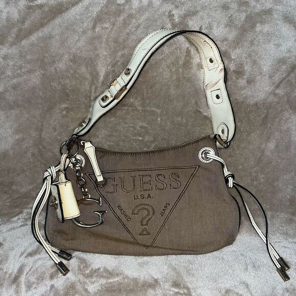 Vintage Guess Logo‎ Womens Shoulder Bag Purse Brown Red Floral Interior Pockets - Picture 1 of 13